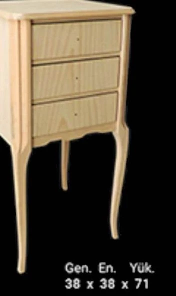 Komodin 12977 Aslan Ayak Klasik Model HAM 3 Çekmece  Ahşap Kayın ayak El Yapım - Resim 3