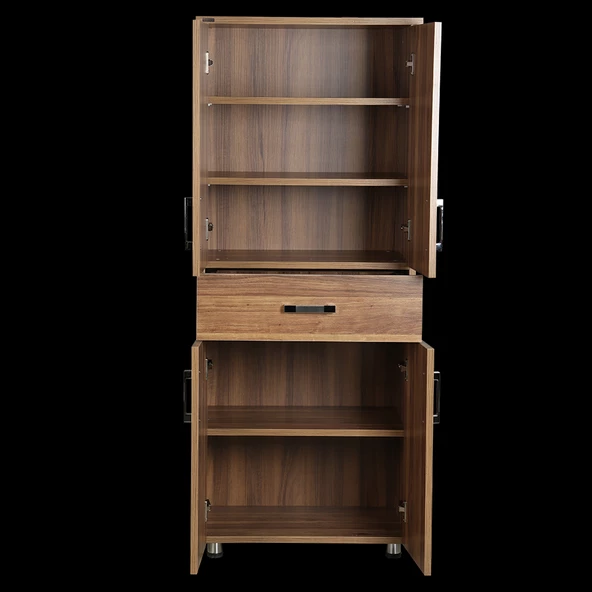 Çok Amaçlı 12938 Dolap Hard Model Parlak CEVİZ Suntalem 5 Raf 1Çekm 180 El Yapım - 2