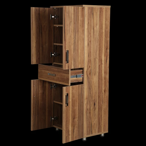 Çok Amaçlı 12938 Dolap Hard Model Parlak CEVİZ Suntalem 5 Raf 1Çekm 180 El Yapım - 3