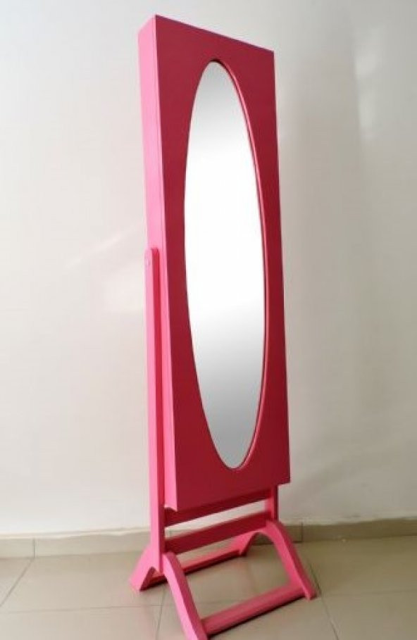 Takı Dolabı ST 12934 Boy Ayna Kayın MDF Parlak PEMBE Lake Boya Natüre Klasik El Yapım - 2