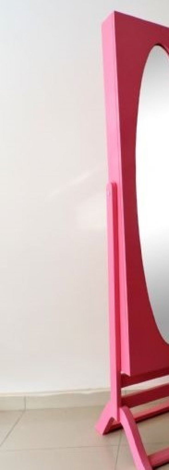 Takı Dolabı ST 12934 Boy Ayna Kayın MDF Parlak PEMBE Lake Boya Natüre Klasik El Yapım - 4