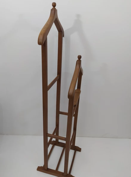 Dilsiz Uşak 12928 Çİft TEPE MODEL Parlak Ceviz Askılık Ahşap Kayın Torna El Yapım - 6