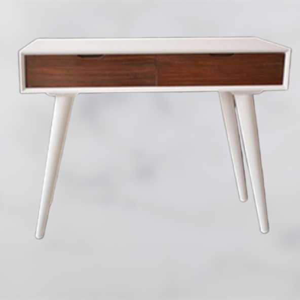 Dresuar 12914 Torna Retro Ahşap Kayın ayak MDF tabla Beyaz-CEVİZ uyum El Yapım
