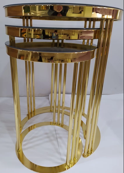 Brc 12747 C Beyaz Mermer Temper siyah cam Metal Gold Renk Kaplama Ayak El yapım - Resim 2