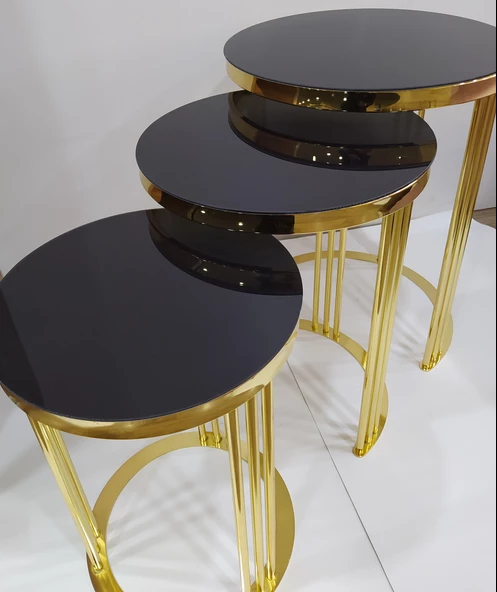 Brc 12747 C Beyaz Mermer Temper siyah cam Metal Gold Renk Kaplama Ayak El yapım - Resim 3