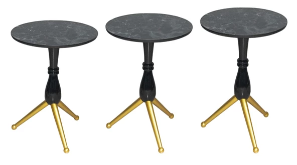 Brc Zigon 12743 Sehpa Çatal Model Ahşap Ayak Gold Renk Siyah Temper Cam El Yapım