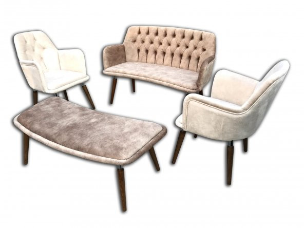 Berjer 12492 ÇAY SET Kayın Metal Beyaz Kapitone Babyface Kumaş Chester El Yapım