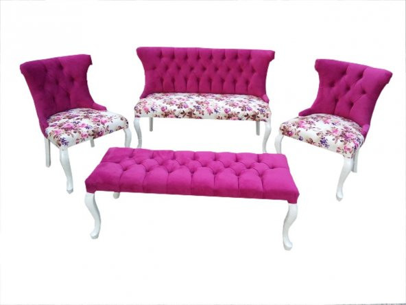 Berjer 12525 ÇAY SET Kayın ASLAN Ayak Model Parlak Beyaz Kapitone Babayface Kumaş - 4