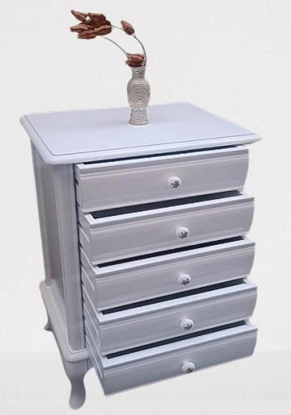 Şifonyer12522 Aslan Model Kayın Klasik Ayak Beyaz Natüre PORSELEN Kulp El yapım