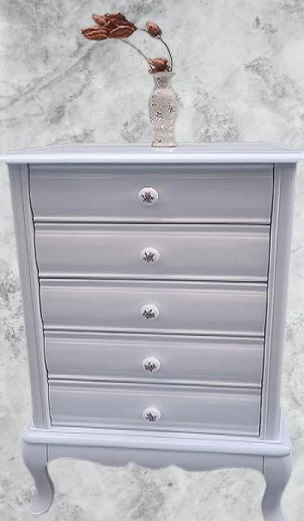 Şifonyer12522 Aslan Model Kayın Klasik Ayak Beyaz Natüre PORSELEN Kulp El yapım - 2