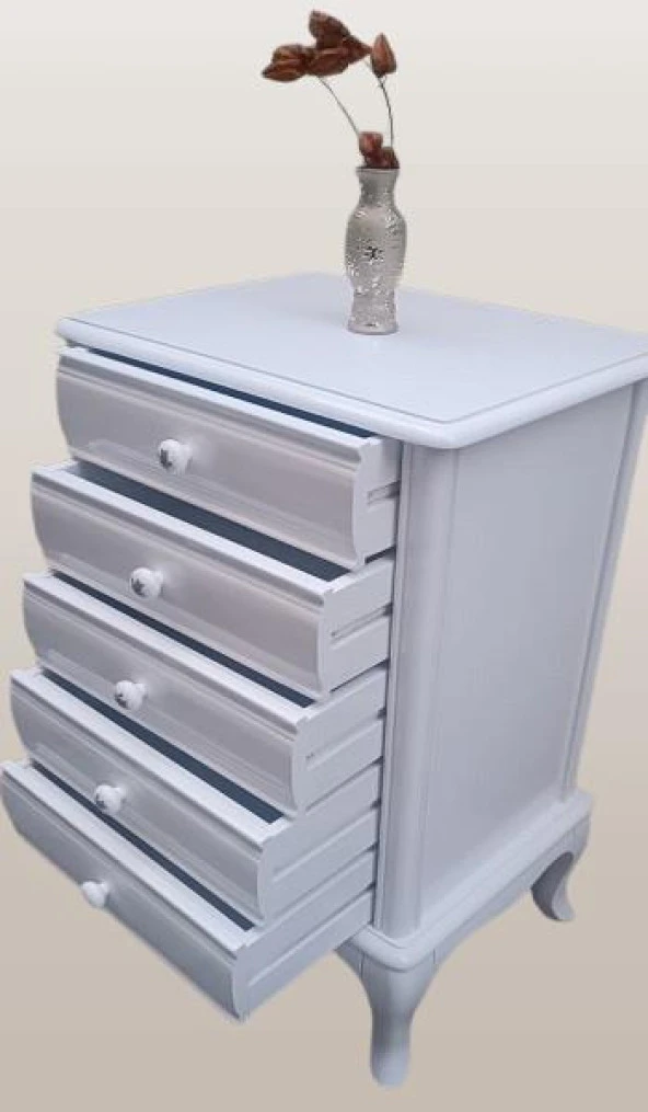 Şifonyer12522 Aslan Model Kayın Klasik Ayak Beyaz Natüre PORSELEN Kulp El yapım - 3