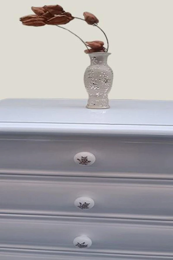 Şifonyer12522 Aslan Model Kayın Klasik Ayak Beyaz Natüre PORSELEN Kulp El yapım - 4