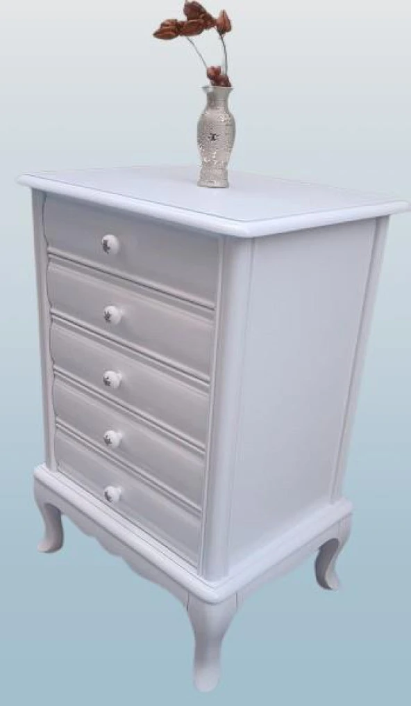 Şifonyer12522 Aslan Model Kayın Klasik Ayak Beyaz Natüre PORSELEN Kulp El yapım - 5