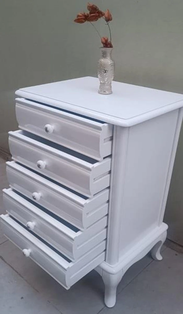 Şifonyer12522 Aslan Model Kayın Klasik Ayak Beyaz Natüre PORSELEN Kulp El yapım - 9