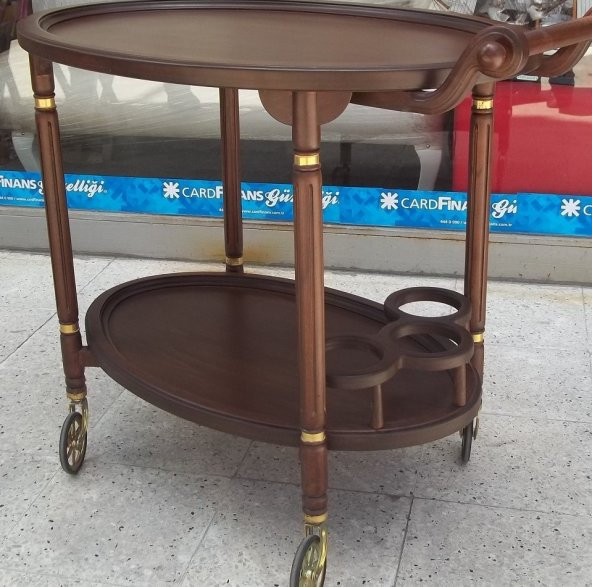 Servis Araba 12565 küçük TEKER Kayın torna Natüre Ceviz Boya Yemek servis El Yapı - 4