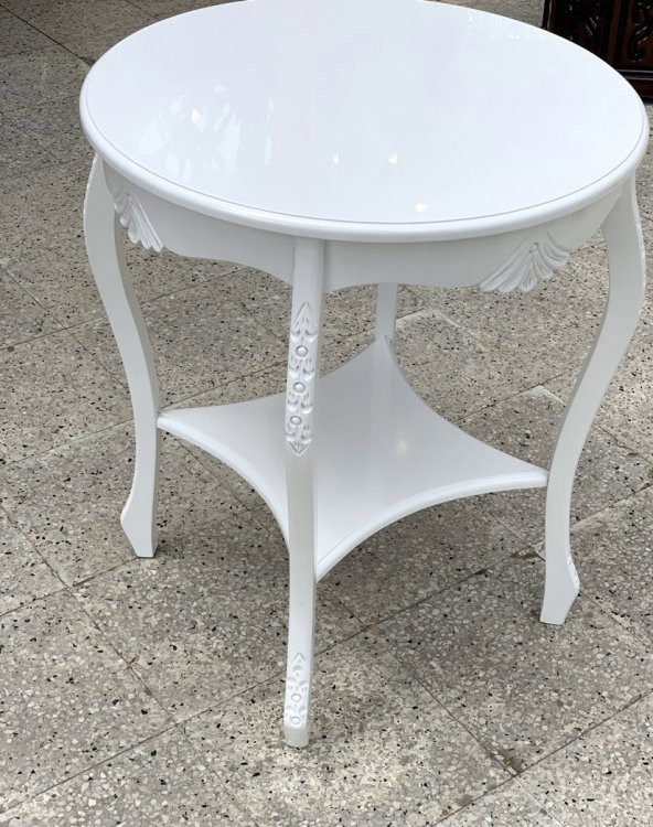 Fiskos 12461 Model Parlak Ahşap Kayın el Oyma ayak Parlak Beyaz MDF tabla El Yapı - 3