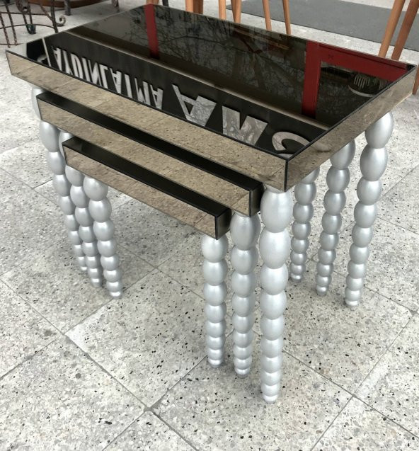 Zigon Sehpa 12459 Elma Model Beyaz Parlak Ayna Kaplama Tabla Ahşap Kayın El Yapım - 2