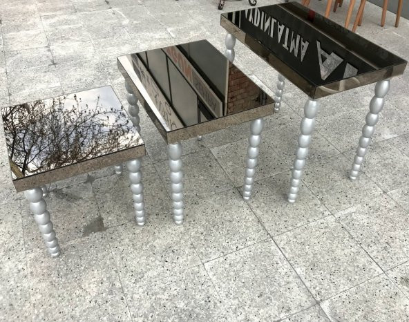 Zigon Sehpa 12459 Elma Model Beyaz Parlak Ayna Kaplama Tabla Ahşap Kayın El Yapım - 3