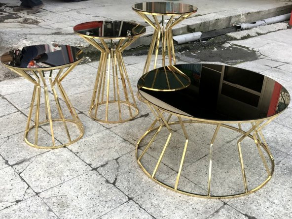 Brc Orta-Zigon 12416 Sehpa CADDE MODEL Siyah Düz Temper Cam Metal Gold Kaplama - 2