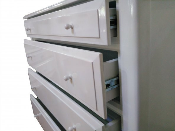 Şifonyer12602 klasik Model Kayın Aslan Ayak Çekmec Parlak Beyaz PORSELEN Kulp - 2