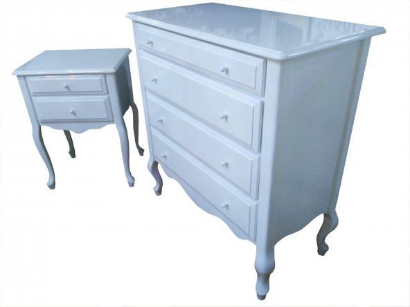 Şifonyer-Komodin 12603 Aslan Ayak Model Kayın Çekmece Parlak Beyaz porselen kulp - 2