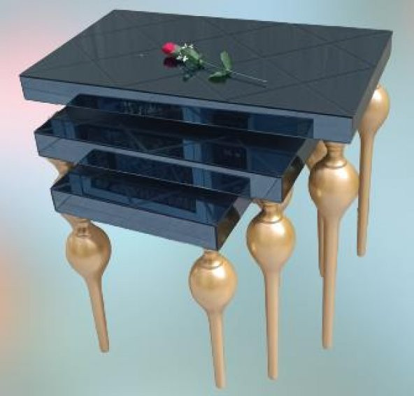 Zigon ILGZ 12618 TOMBUL Model Kayın ayak MDF tabla gold Çizgili Füme cam Kaplama - Resim 2