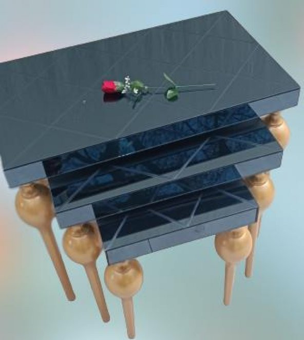 Zigon ILGZ 12618 TOMBUL Model Kayın ayak MDF tabla gold Çizgili Füme cam Kaplama - Resim 3