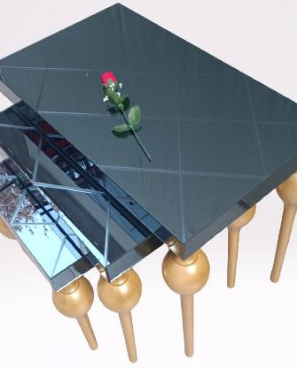 Zigon ILGZ 12618 TOMBUL Model Kayın ayak MDF tabla gold Çizgili Füme cam Kaplama - Resim 6