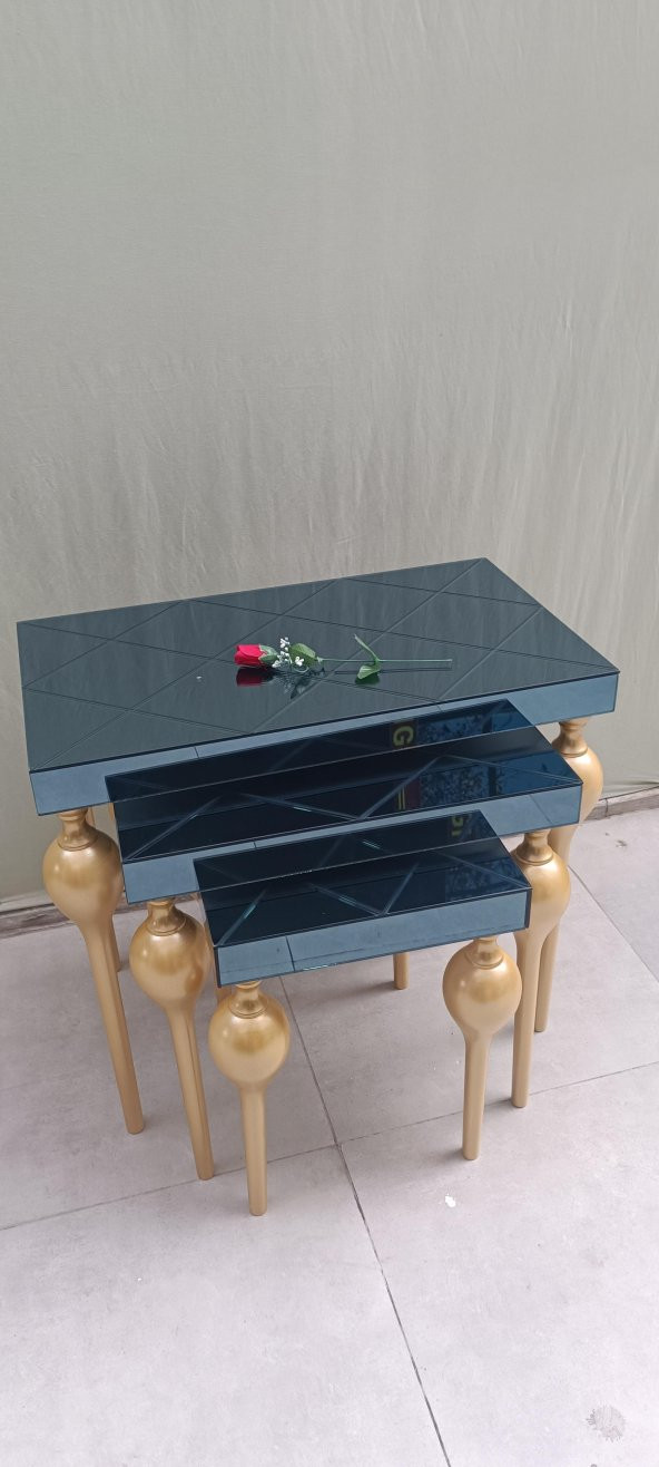 Zigon ILGZ 12618 TOMBUL Model Kayın ayak MDF tabla gold Çizgili Füme cam Kaplama - Resim 9