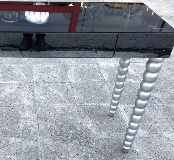 Dresuar 12390 TOMBUL Elma Model Kayın Parlak GRİ Lake ayak Füme Ayna El yapım - 2