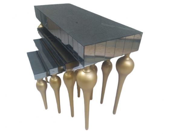Dresuar-Zigon 12387 TOMBUL ayak Model Kayın MDF tabla gold Boya Füme cam Kaplam - 4