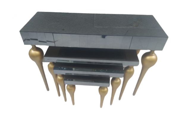 Dresuar-Zigon 12387 TOMBUL ayak Model Kayın MDF tabla gold Boya Füme cam Kaplam - 5