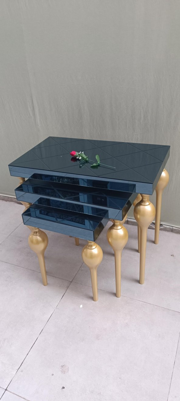 Zigon ILGZ 12620 TOMBUL Model Kayın ayak  MDF tabla gold Çizgi  Füme cam Kaplama - Resim 9