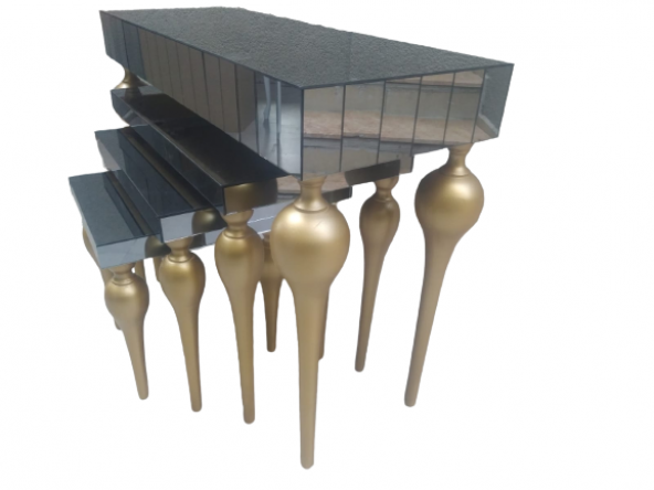 Dresuar-Zigon 12387 TOMBUL ayak Model Kayın MDF tabla gold Boya Füme cam Kaplam - 8