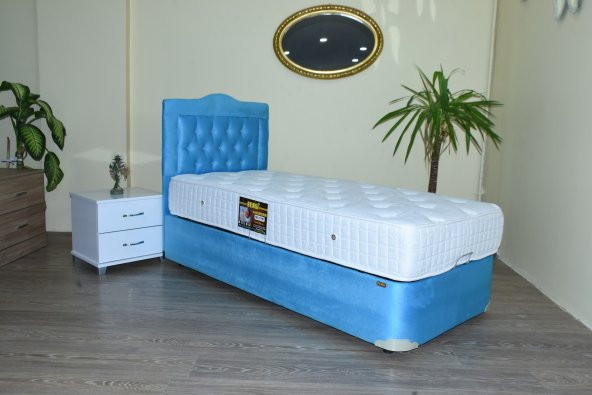 Baza-Yatak-Başlık 13440 90*190 Tay Tüy Turkuaz Mavi Kumaş Ort Pamuk Kumaş Yatak - Resim 2