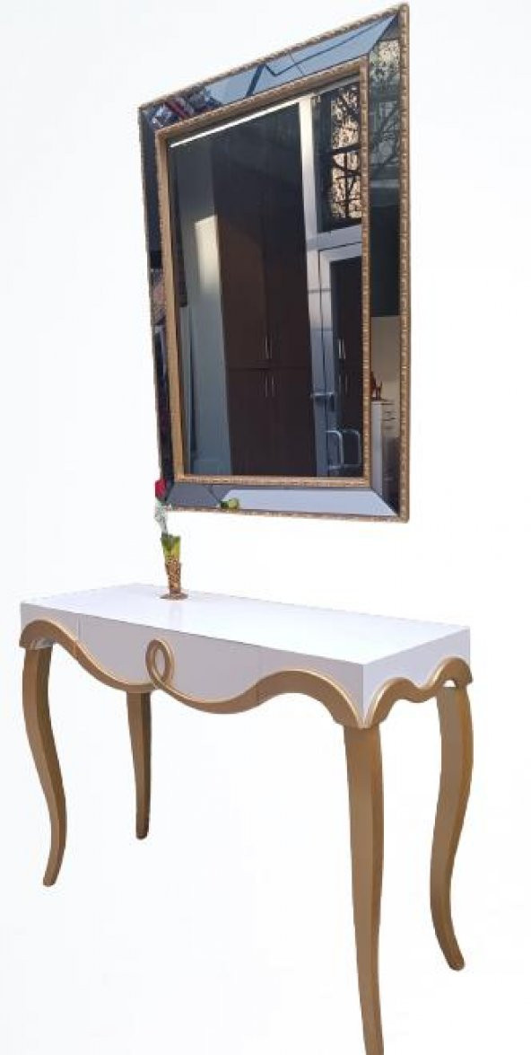 Dresuar 90012 CNC Kabartma Hayal Ayna Gold beyaz Uyum Ahşp MDF Kayın Ayk El yapım - 2
