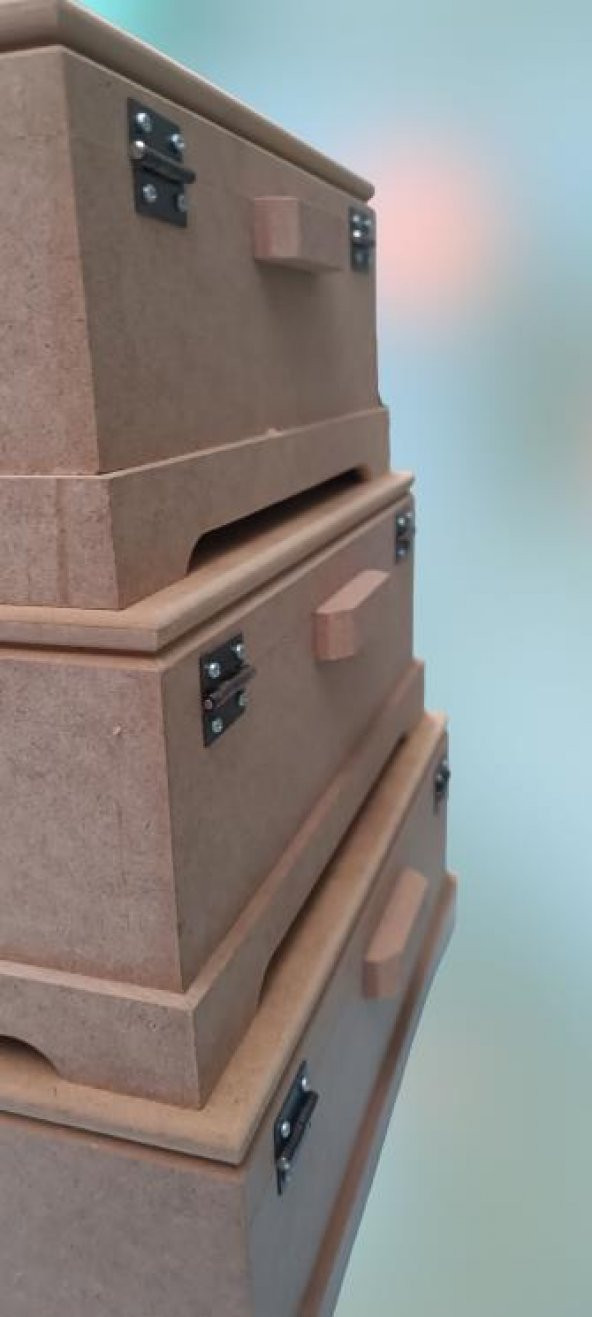 Hobi 90023 Dekoratif Model 3lü Makyaj Kutu Set Ahşap HAM MDF El Yapımı