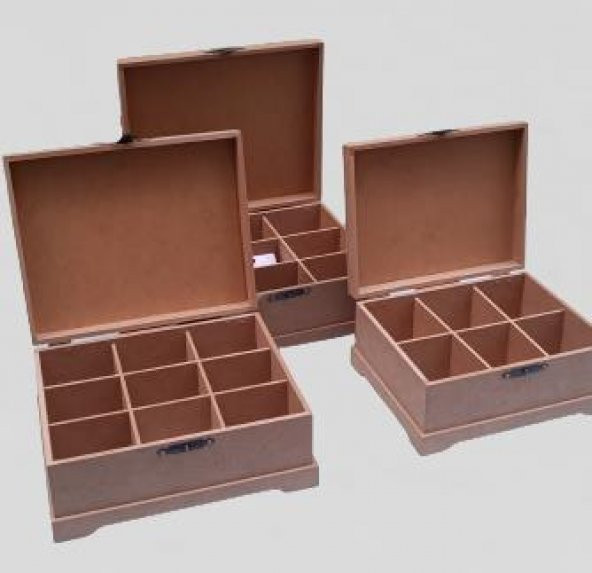 Hobi 90023 Dekoratif Model 3lü Makyaj Kutu Set Ahşap HAM MDF El Yapımı - 4