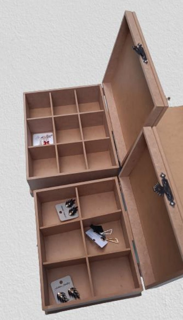 Hobi 90023 Dekoratif Model 3lü Makyaj Kutu Set Ahşap HAM MDF El Yapımı - 6