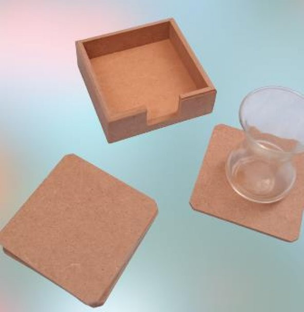 Hobi 90024 Dekoratif Model Tabak Altı Seti Kare Ahşap HAM MDF El Yapımı - 3