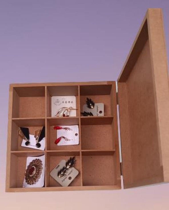 Hobi 90028 Dekoratif Model Takı Kutusu Bölmeli Ahşap HAM MDF El Yapımı - 2