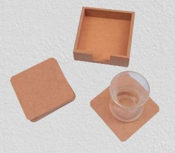 Hobi 90024 Dekoratif Model Tabak Altı Seti Kare Ahşap HAM MDF El Yapımı - 5