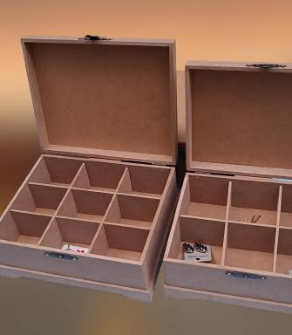 Hobi 90023 Dekoratif Model 3lü Makyaj Kutu Set Ahşap HAM MDF El Yapımı - 7