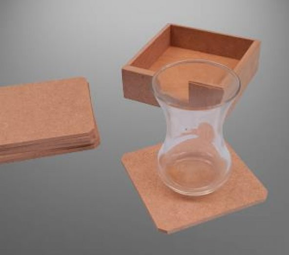 Hobi 90024 Dekoratif Model Tabak Altı Seti Kare Ahşap HAM MDF El Yapımı - 6