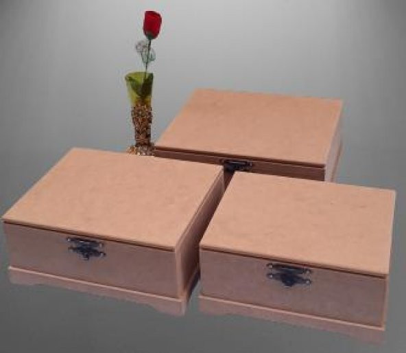 Hobi 90023 Dekoratif Model 3lü Makyaj Kutu Set Ahşap HAM MDF El Yapımı - 9
