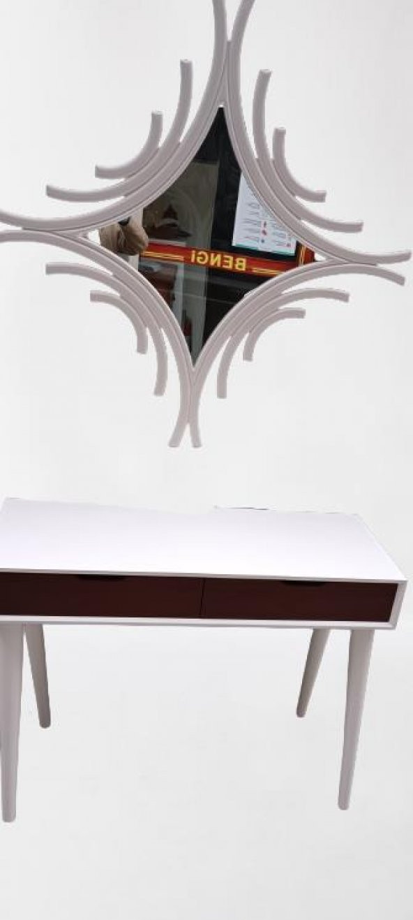 Dresuar 90016 MODEL Ahşap Kayın Retro Ayak Çift Çekm CNC Ayna Beyaz Cevz El Yapım - 2