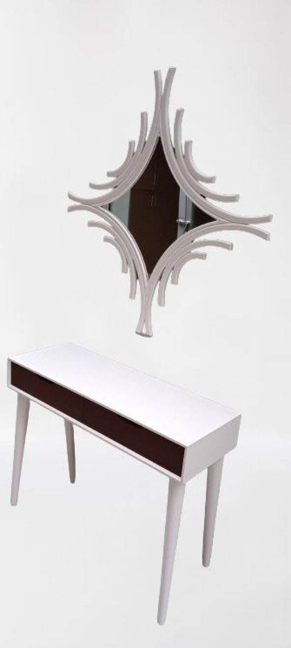 Dresuar 90016 MODEL Ahşap Kayın Retro Ayak Çift Çekm CNC Ayna Beyaz Cevz El Yapım - 5