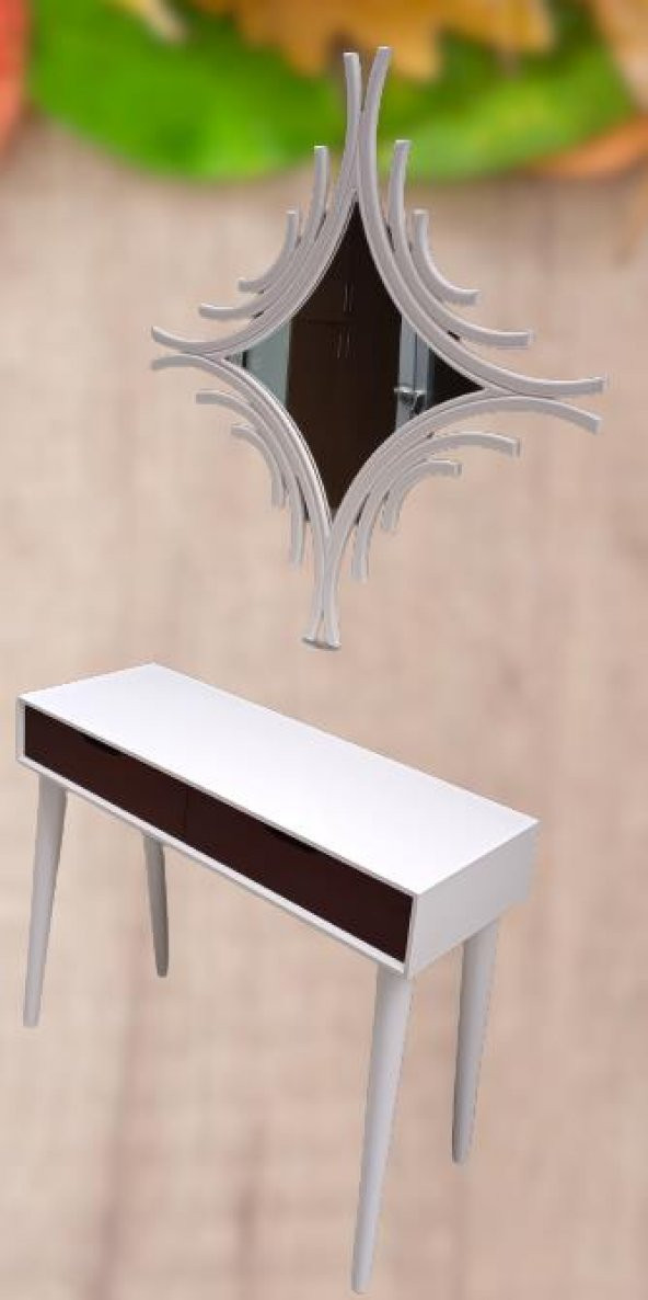 Dresuar 90016 MODEL Ahşap Kayın Retro Ayak Çift Çekm CNC Ayna Beyaz Cevz El Yapım - 6