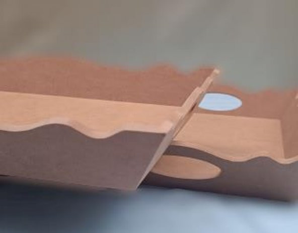 Hobi 90030 Dekoratif Model Üçlü Tepsi Seti Dalgalı Kenar Ahşap HAM MDF El Yapımı