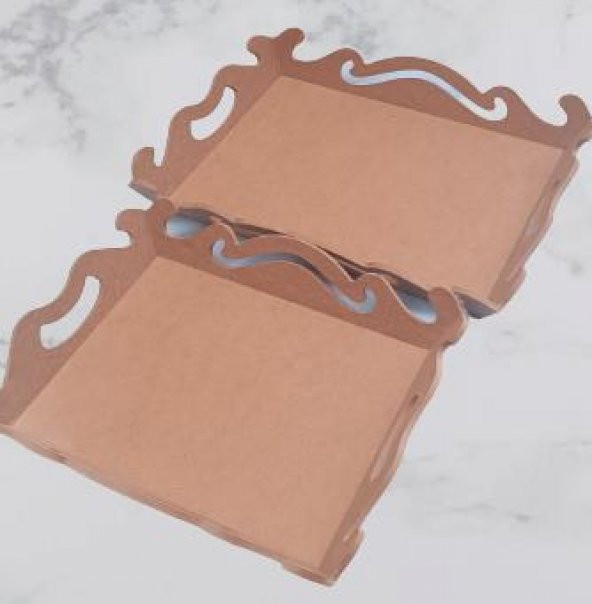 Hobi 90029 ekoratif Model Öymalı Dalga Tepsi Takımı Ahşap HAM MDF El Yapımı - 4